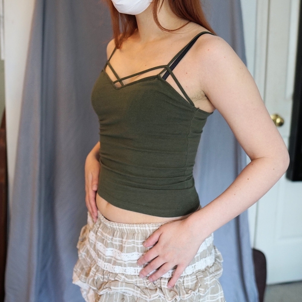 Sexy Cross Strap Olive Green Tank Top